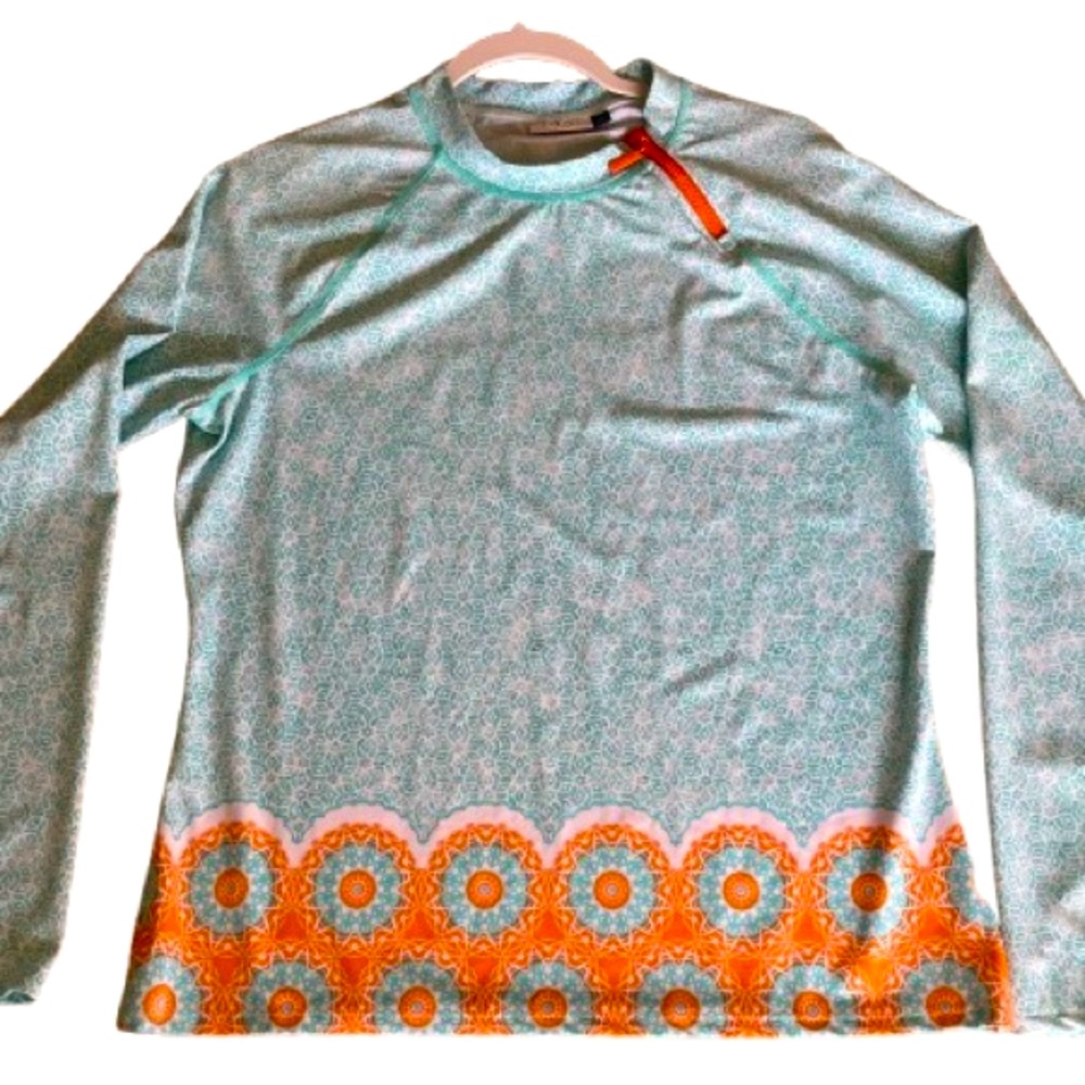 Cabana Life Patterned Rash Guard Top with Shoulder Zipper
